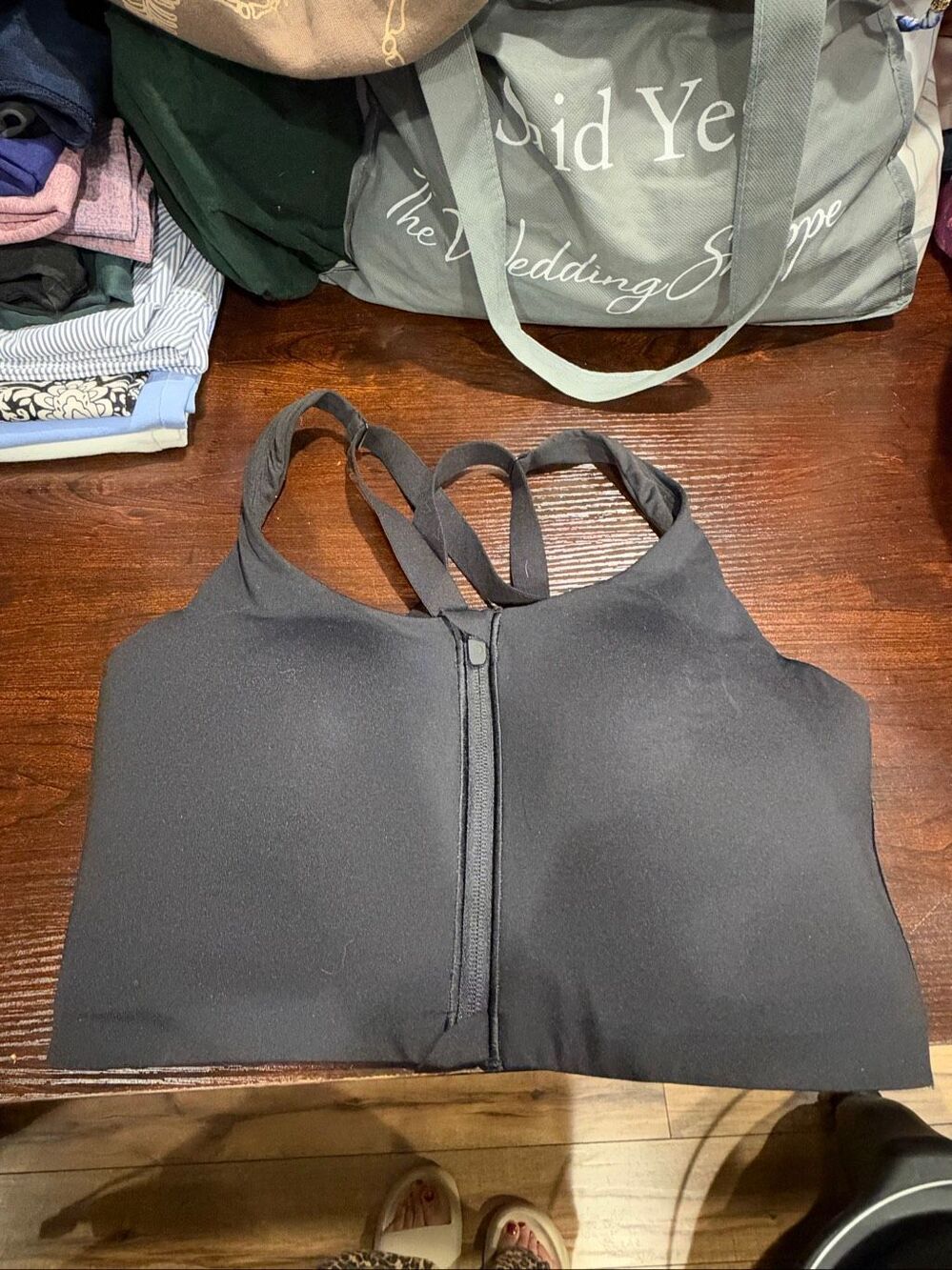 Lululemon Enlite Zip Front Sports Bra Black High Support Crisscross Back 36 DDD